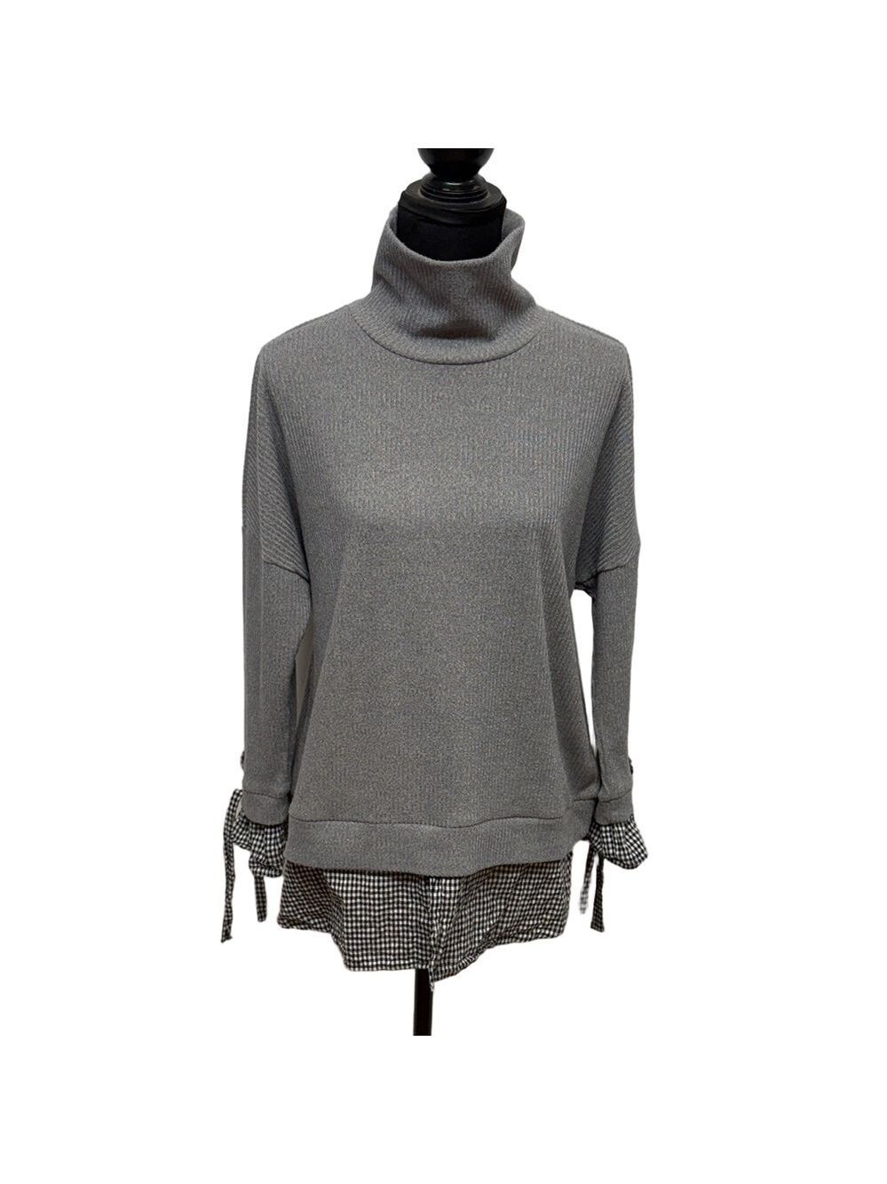 ✨ Doe & Rae Gray Turtleneck Layered Look Sweater | Size Small